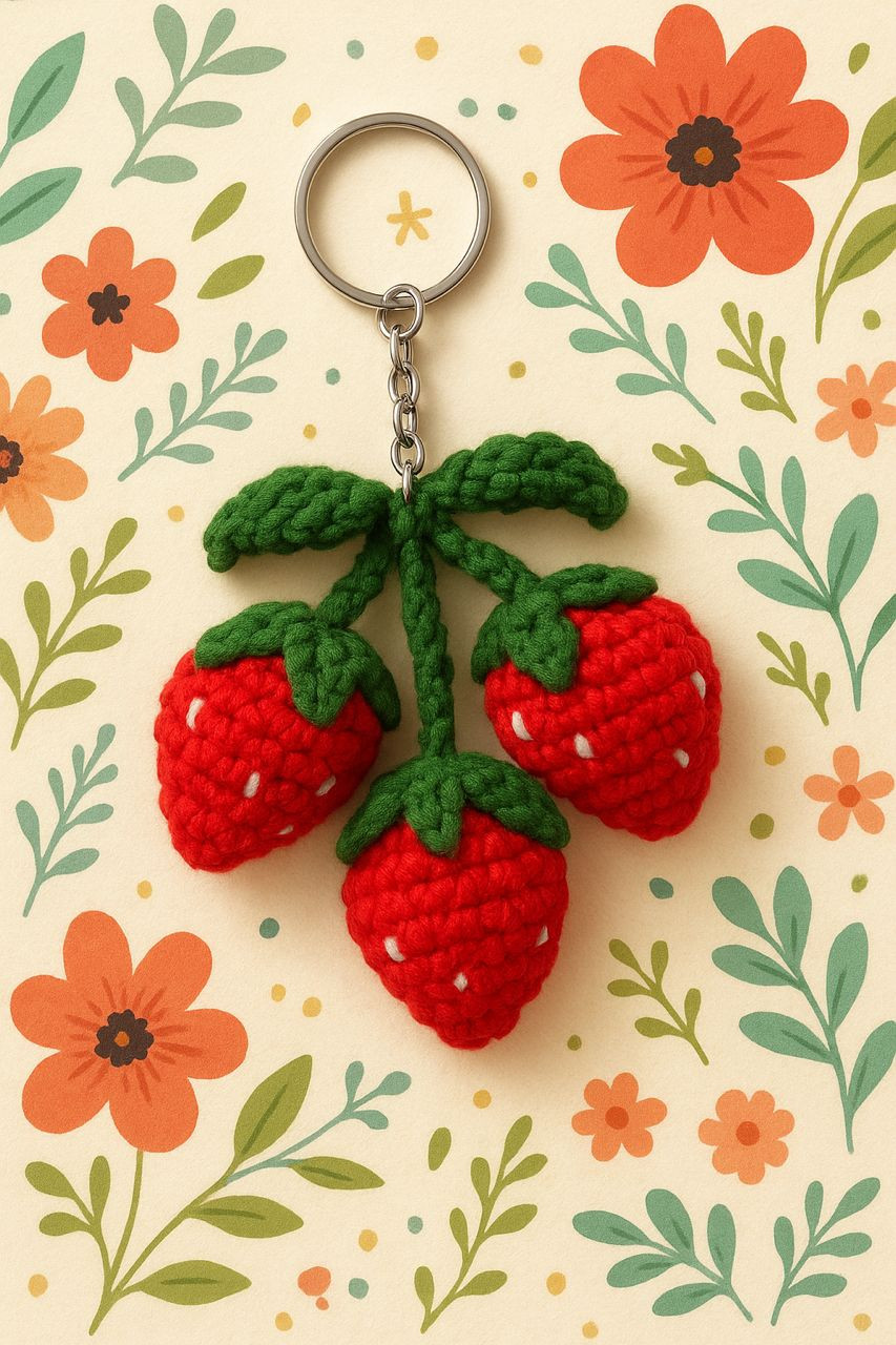 Handmade Strawberry Crochet Keychain